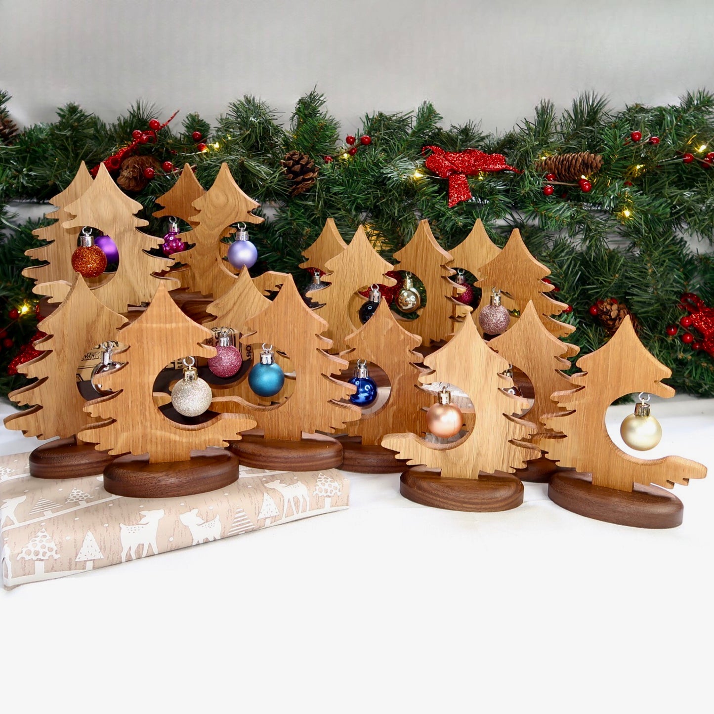 Solid Oak and Walnut Desktop Christmas Tree