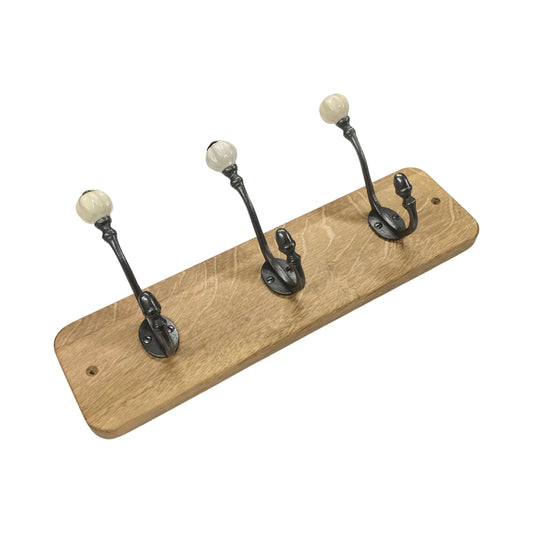 Off White - Oak Backed Mounted Coat Rack