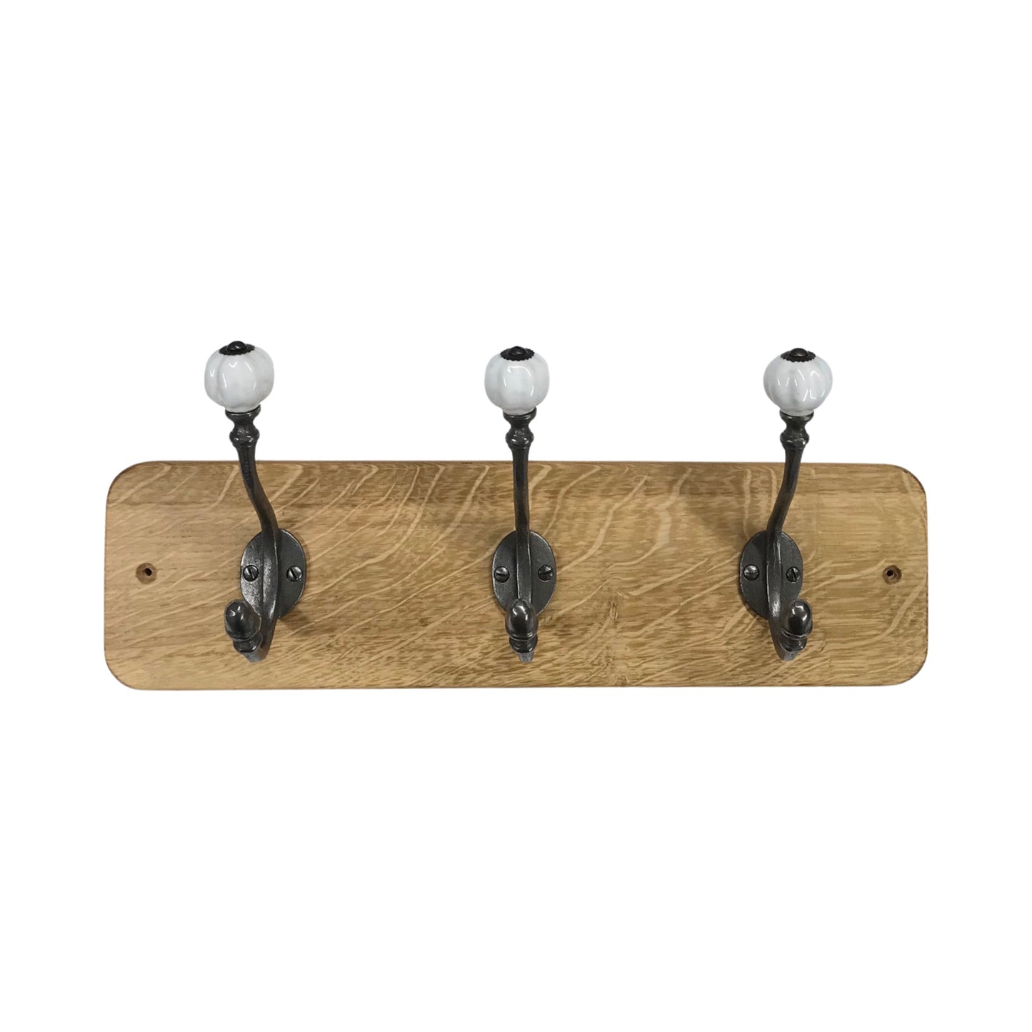 White Acorn - Oak Backed Mounted Coat Rack