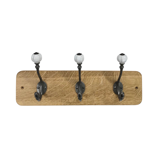 White Acorn - Oak Backed Mounted Coat Rack