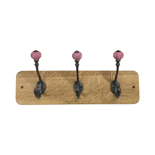 Pink Acorn - Oak Backed Mounted Coat Rack