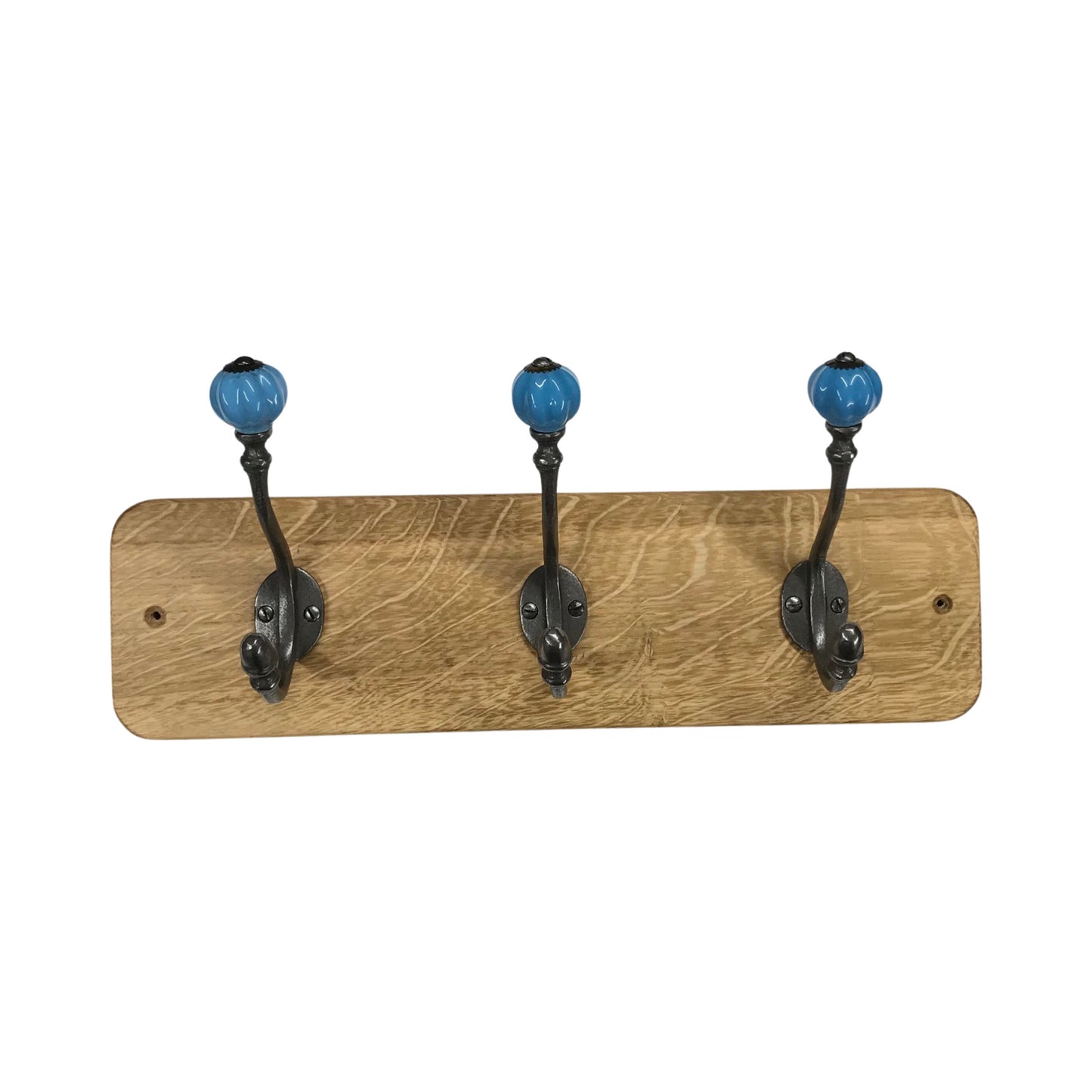 Sky Blue - Oak Backed Mounted Coat Rack