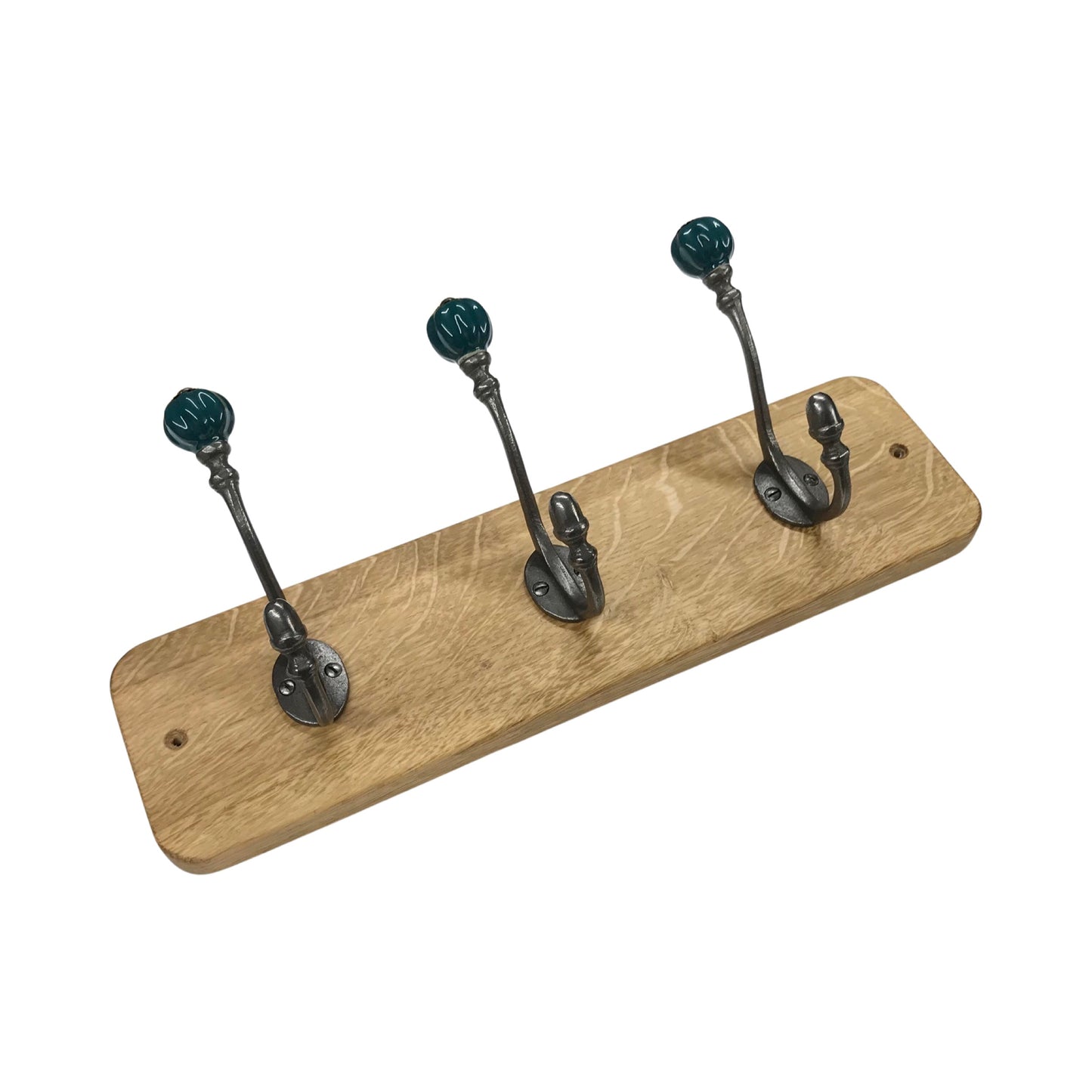 Teal / Racing Green - Oak Backed Mounted Coat Rack