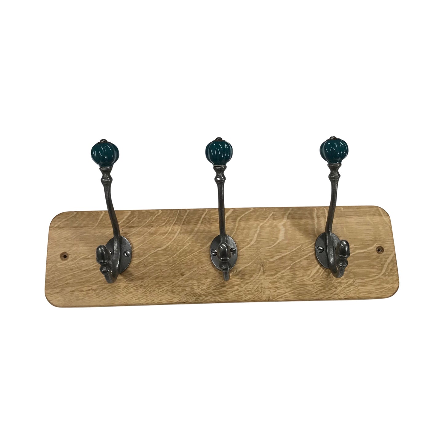Teal / Racing Green - Oak Backed Mounted Coat Rack
