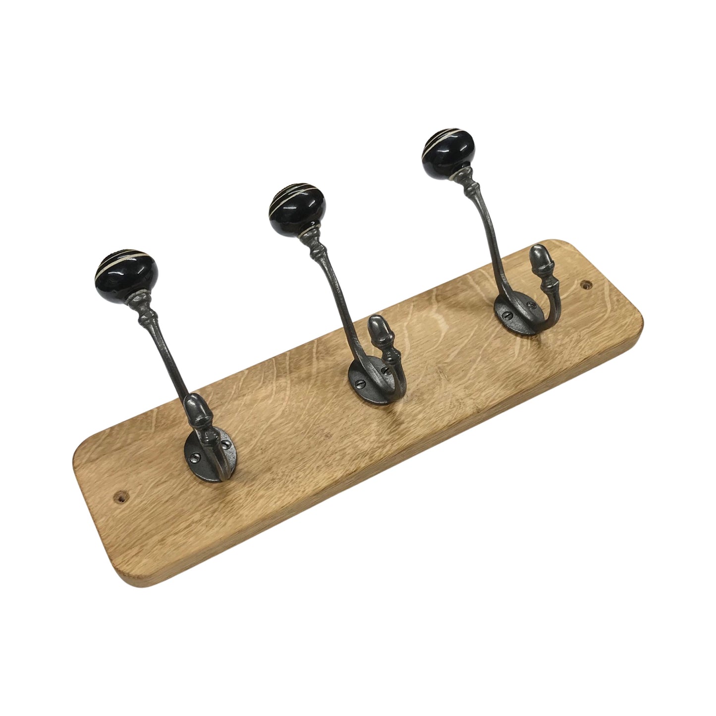 Black & White Stripe - Oak Backed Mounted Coat Rack
