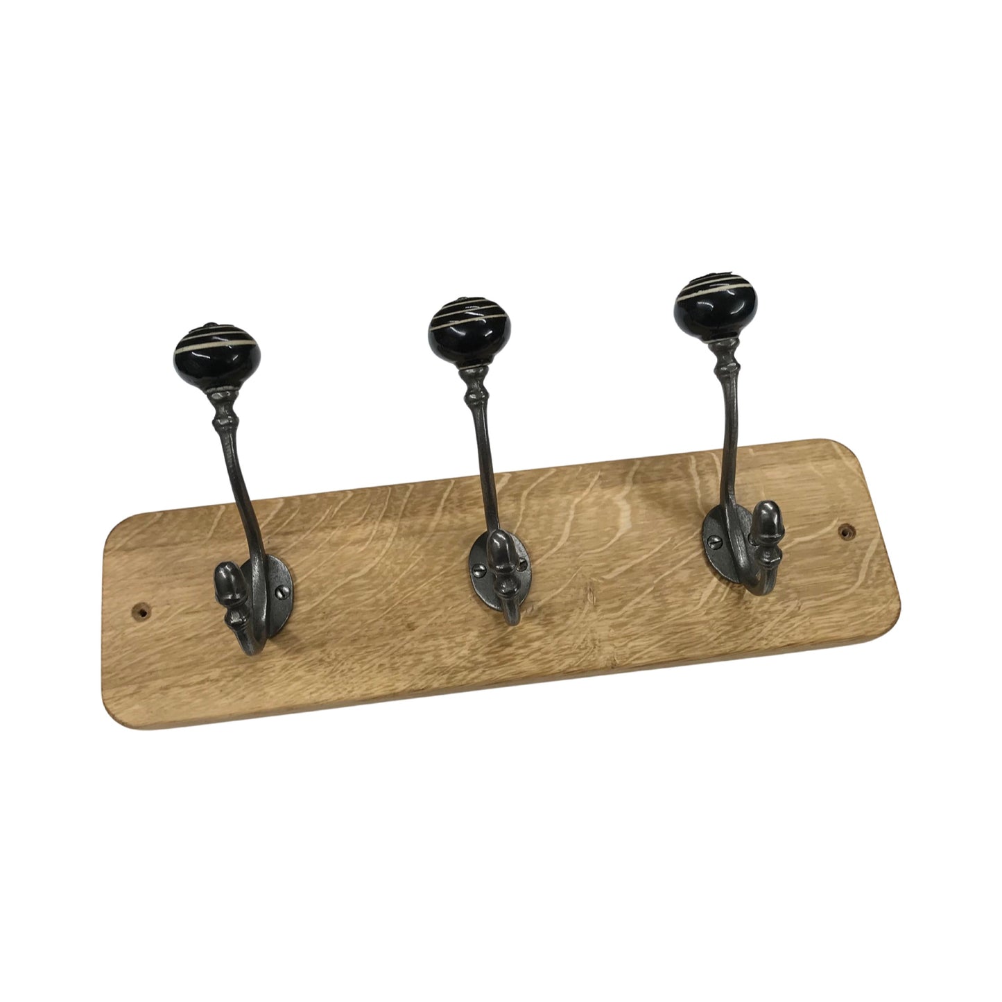 Black & White Stripe - Oak Backed Mounted Coat Rack