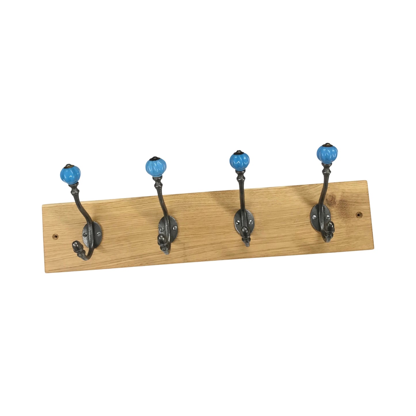 Sky Blue - Oak Backed Mounted Coat Rack
