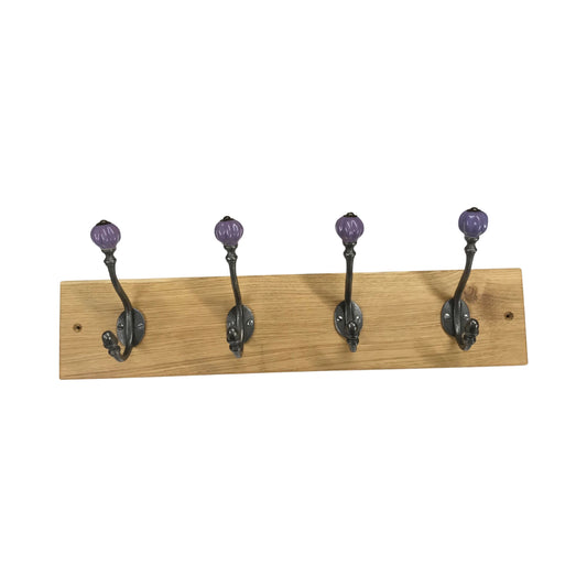 Purple - Oak Backed Mounted Coat Rack