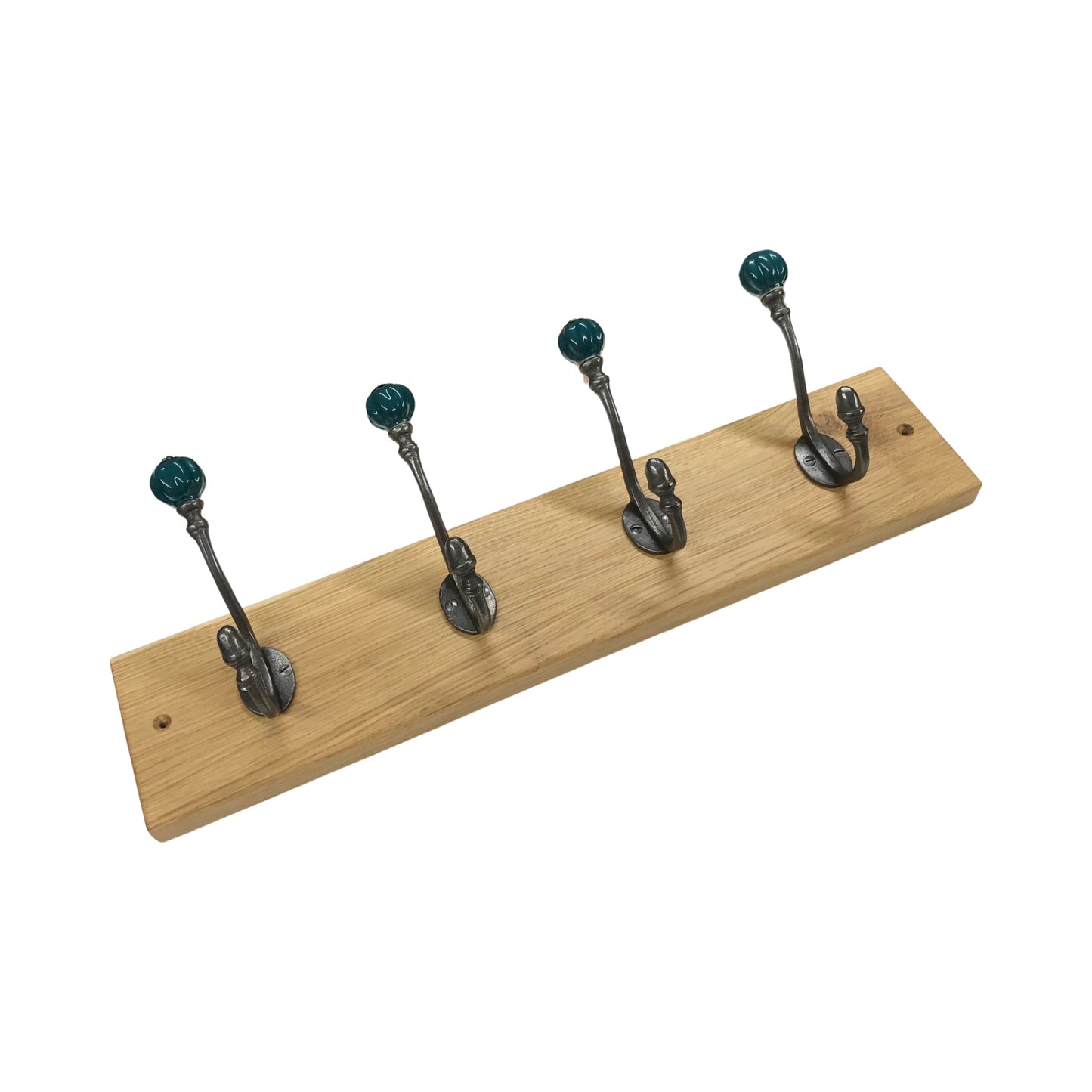Teal / Racing Green - Oak Backed Mounted Coat Rack