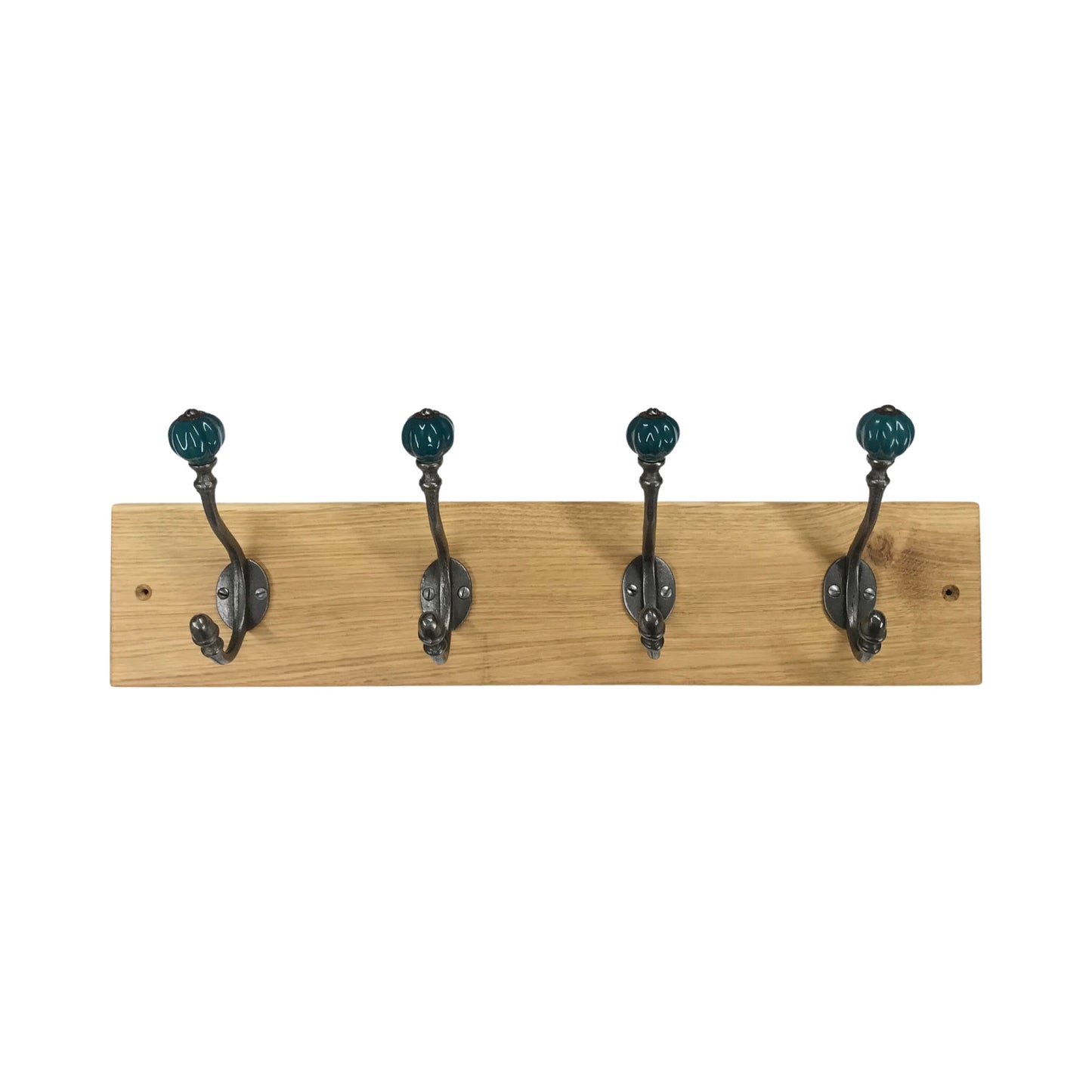 Teal / Racing Green - Oak Backed Mounted Coat Rack