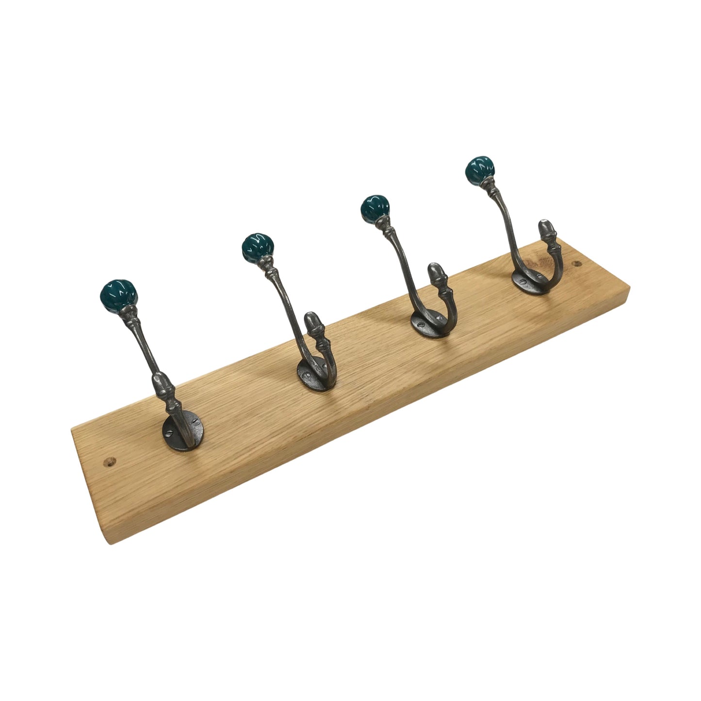 Teal / Racing Green - Oak Backed Mounted Coat Rack