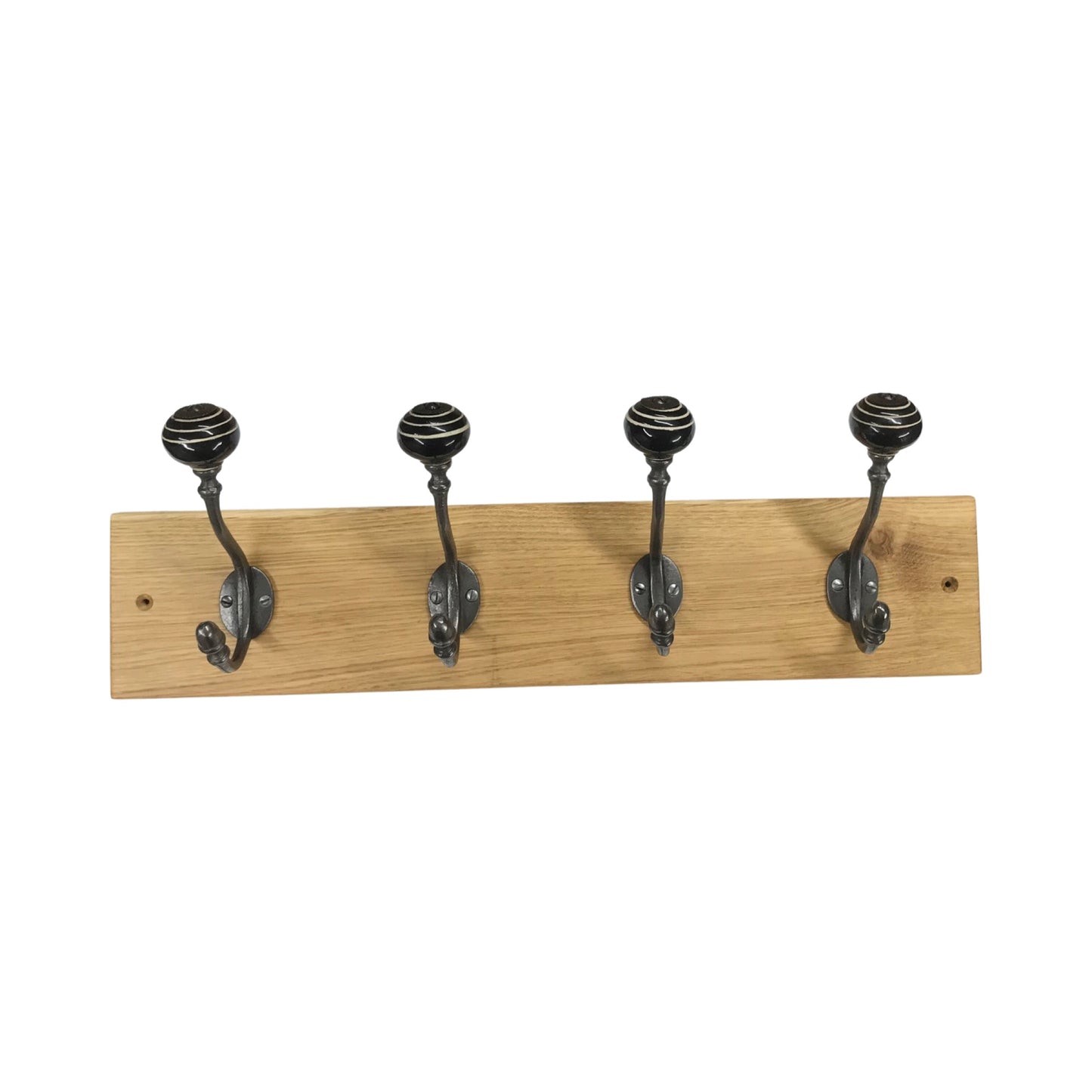 Black & White Stripe - Oak Backed Mounted Coat Rack