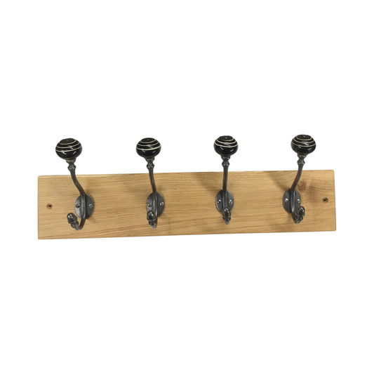 Black & White Stripe - Oak Backed Mounted Coat Rack