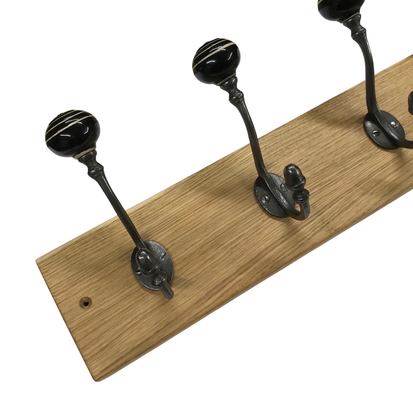 Black & White Stripe - Oak Backed Mounted Coat Rack
