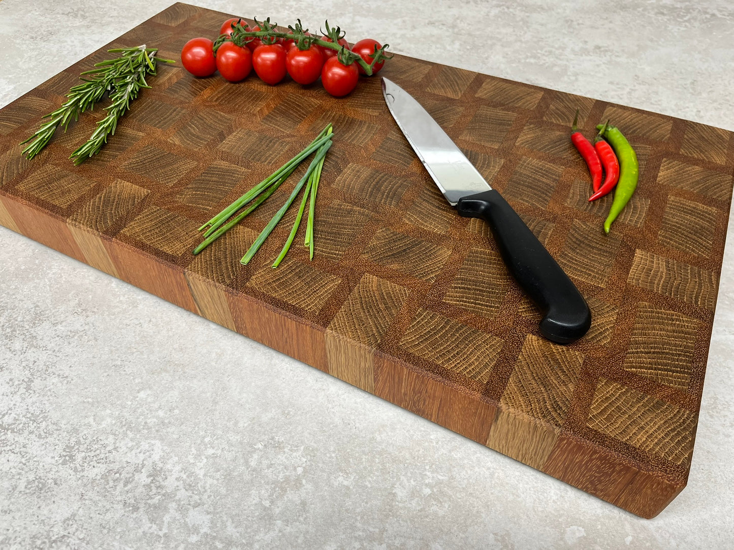 Cast and Wood Handmade Extra Large Wooden Chopping Board, Chunky butchers block style - Made from Oak / Sapele end grain hardwood