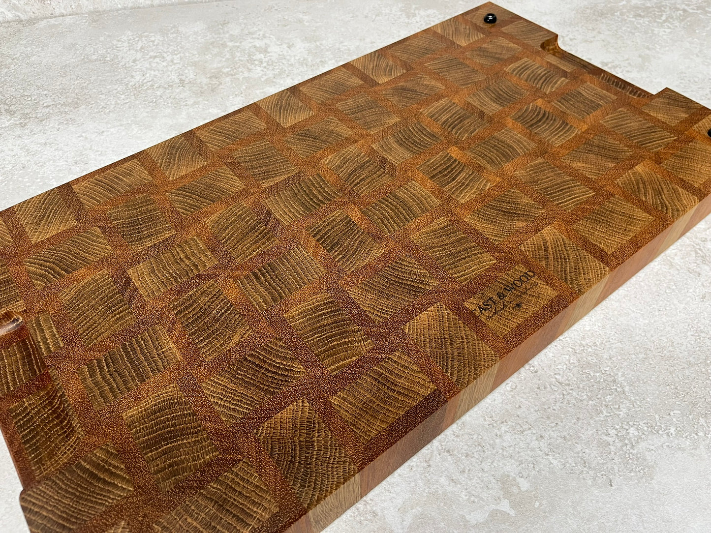 Cast and Wood Handmade Extra Large Wooden Chopping Board, Chunky butchers block style - Made from Oak / Sapele end grain hardwood