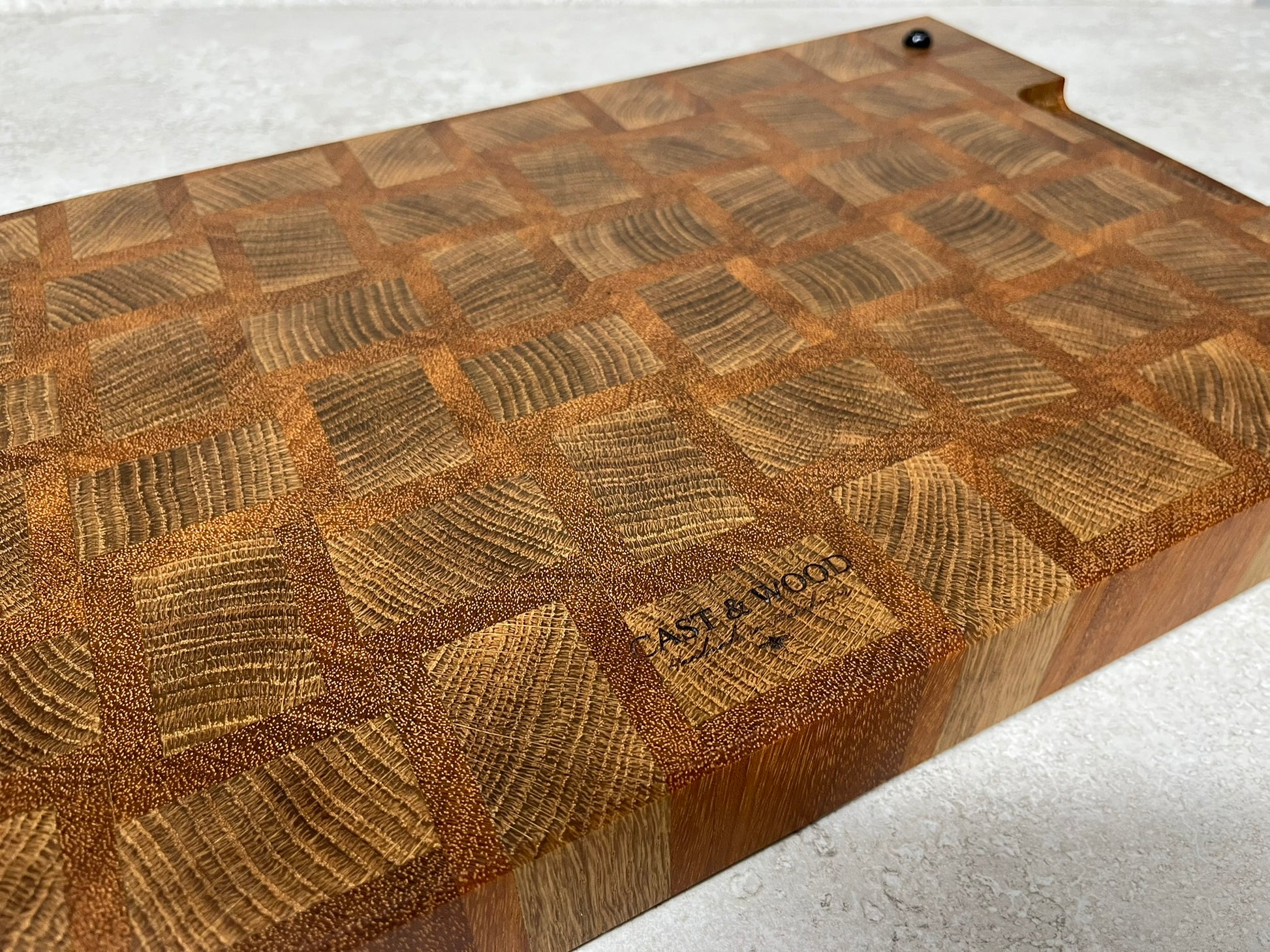 Cast and Wood Handmade Extra Large Wooden Chopping Board, Chunky butchers block style - Made from Oak / Sapele end grain hardwood