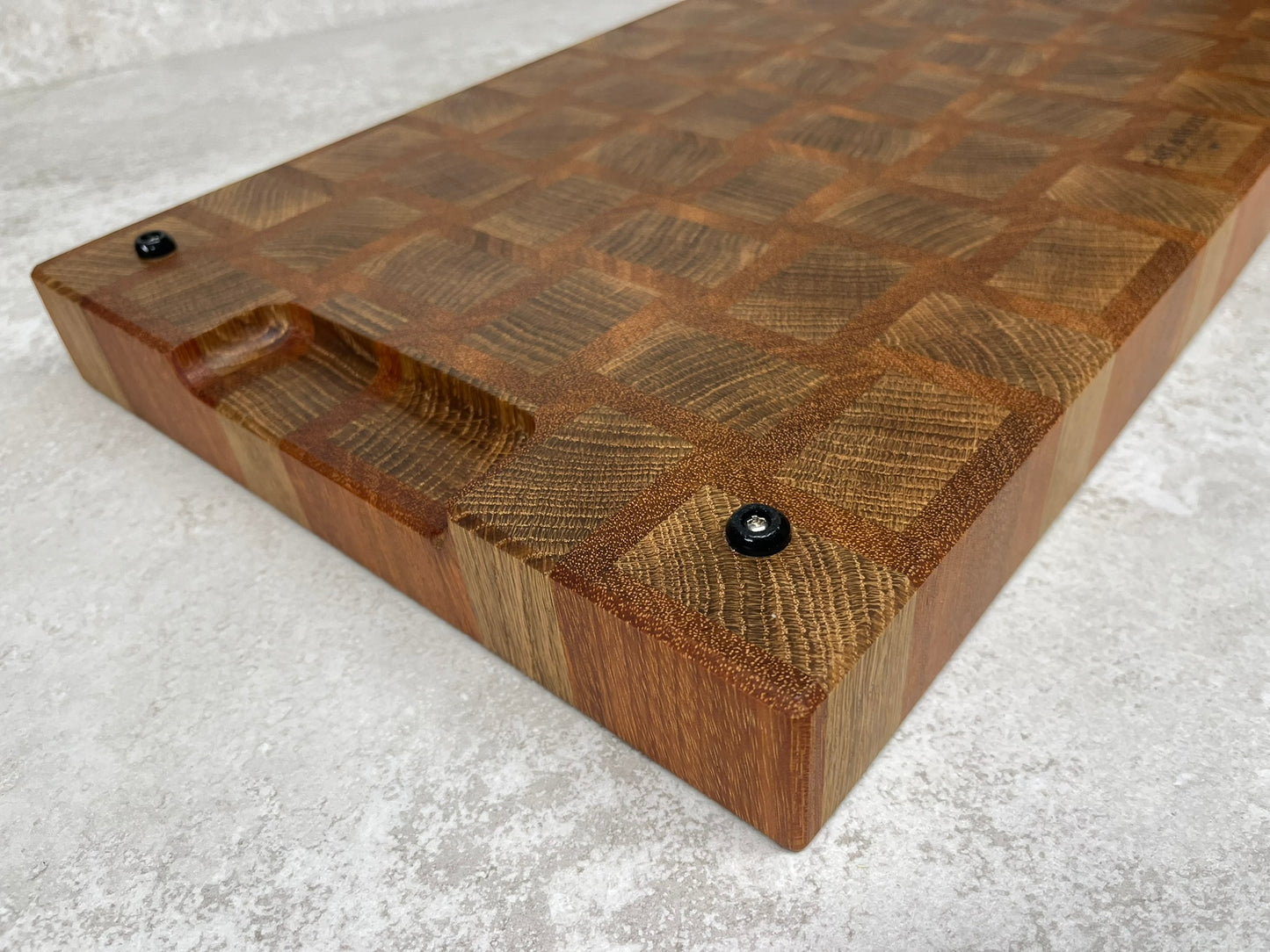 Cast and Wood Handmade Extra Large Wooden Chopping Board, Chunky butchers block style - Made from Oak / Sapele end grain hardwood