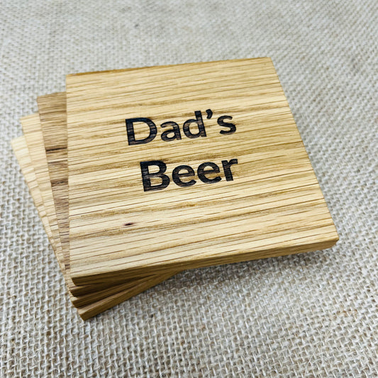 Dad's Beer Coaster - Engraved Solid Oak