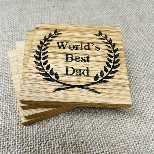 World's Best Dad Coaster - Engraved Solid Oak