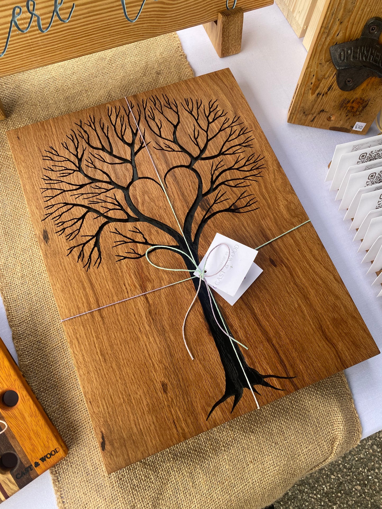 Solid Oak Chopping Board with Hand Carved Tree