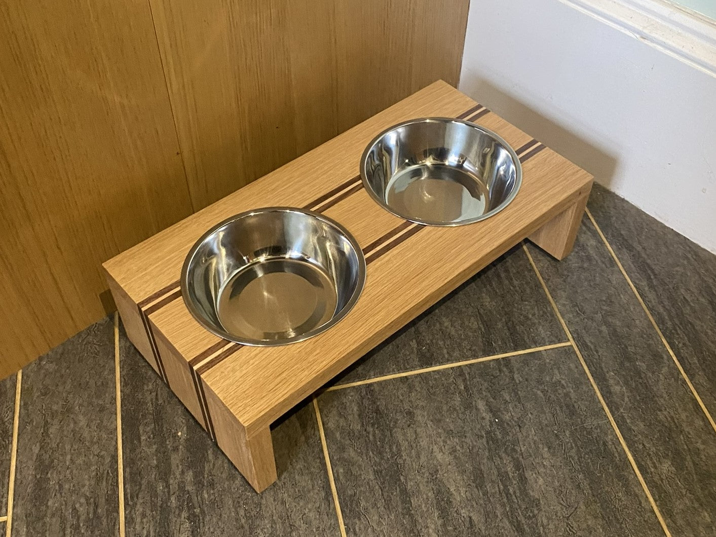 Striped Raised Double Dog Bowl
