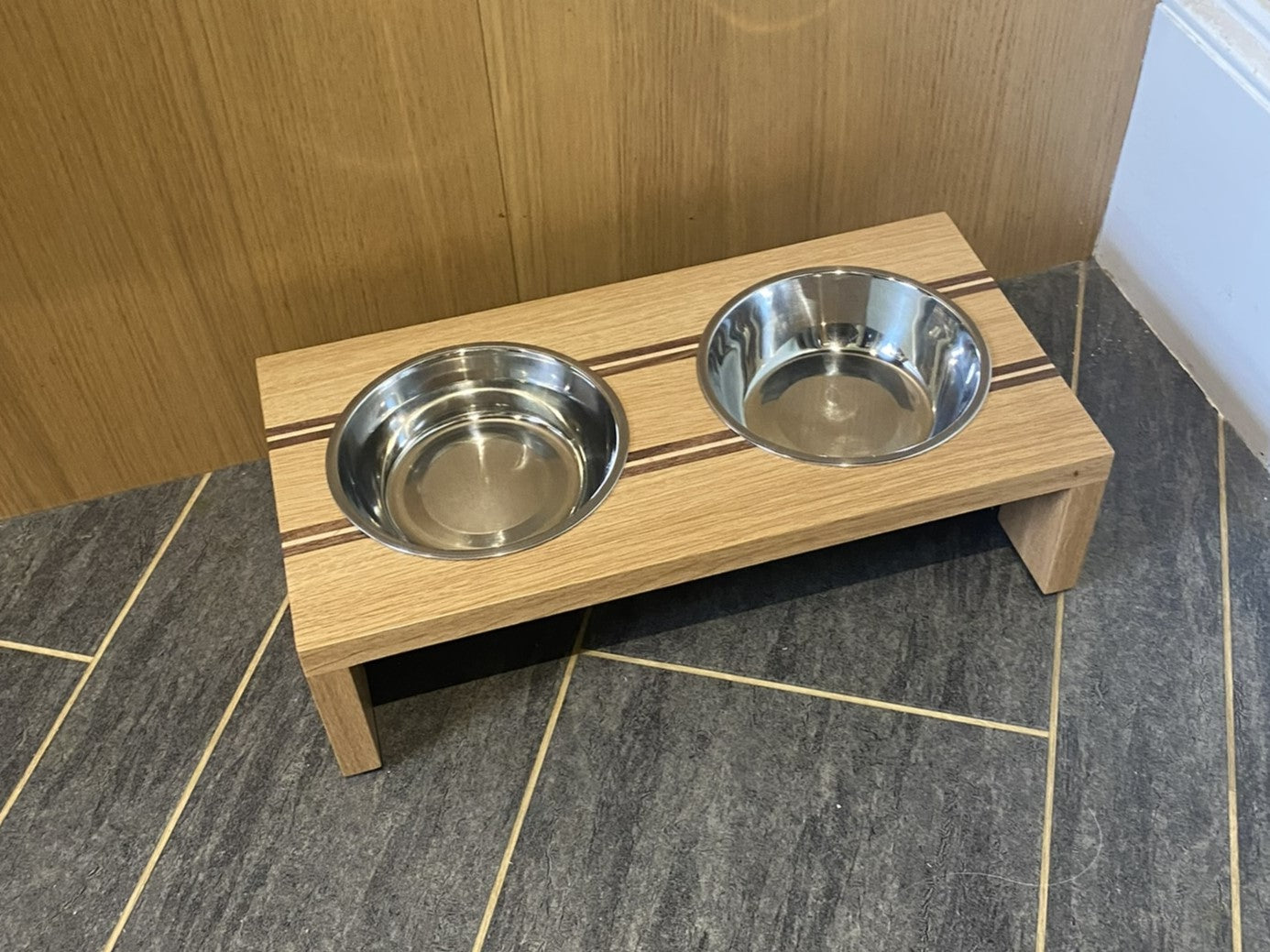 Striped Raised Double Dog Bowl