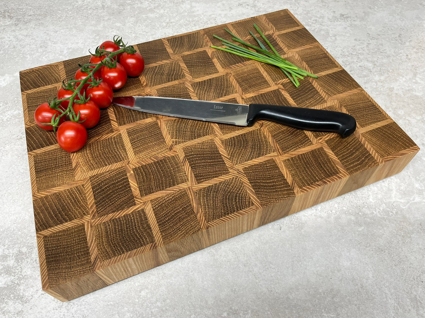 Cast and Wood handmade end grain premium wooden chopping board - Oak and Ash hardwood basketweave design