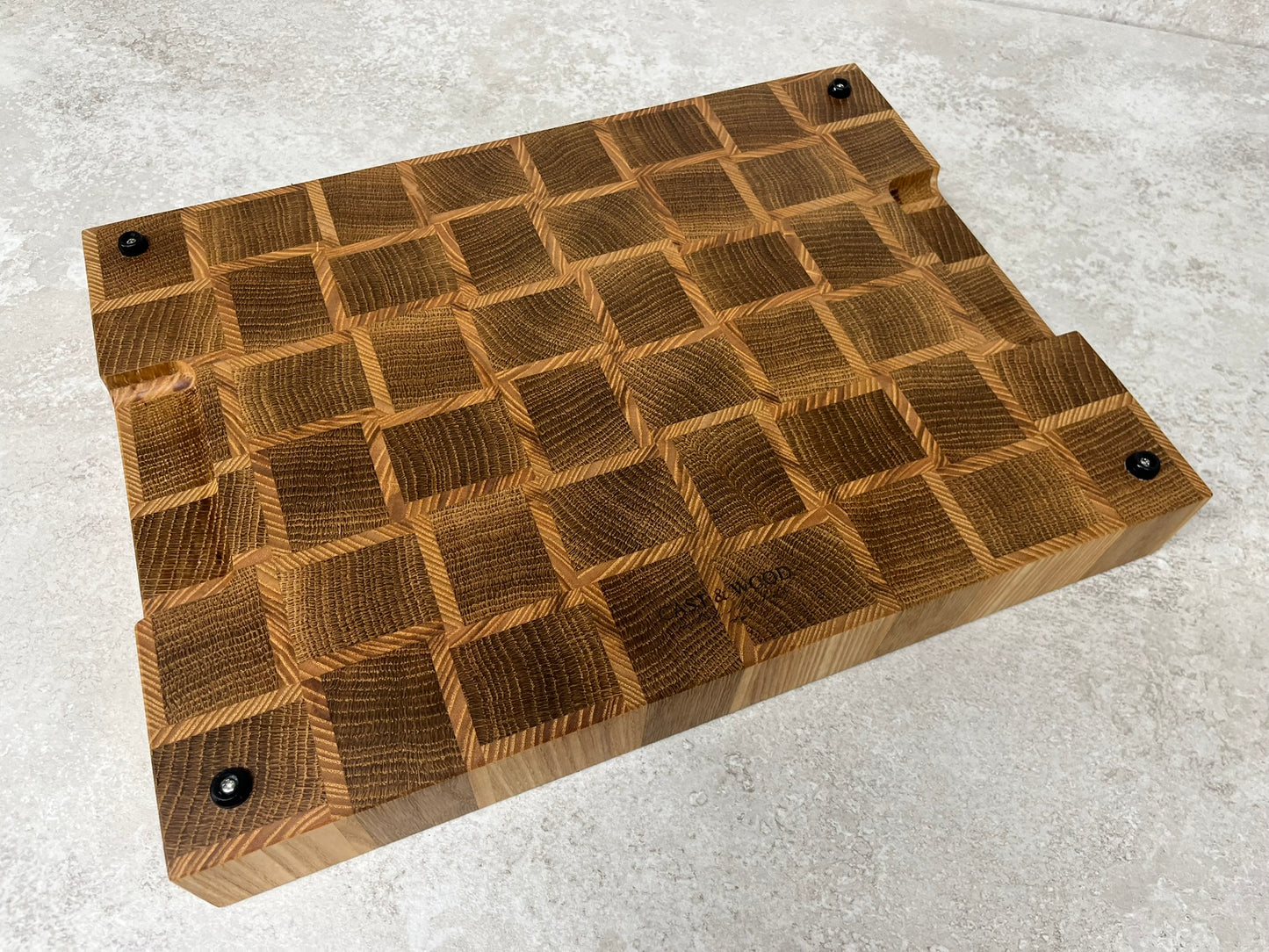 Cast and Wood handmade end grain premium wooden chopping board - Oak and Ash hardwood basketweave design