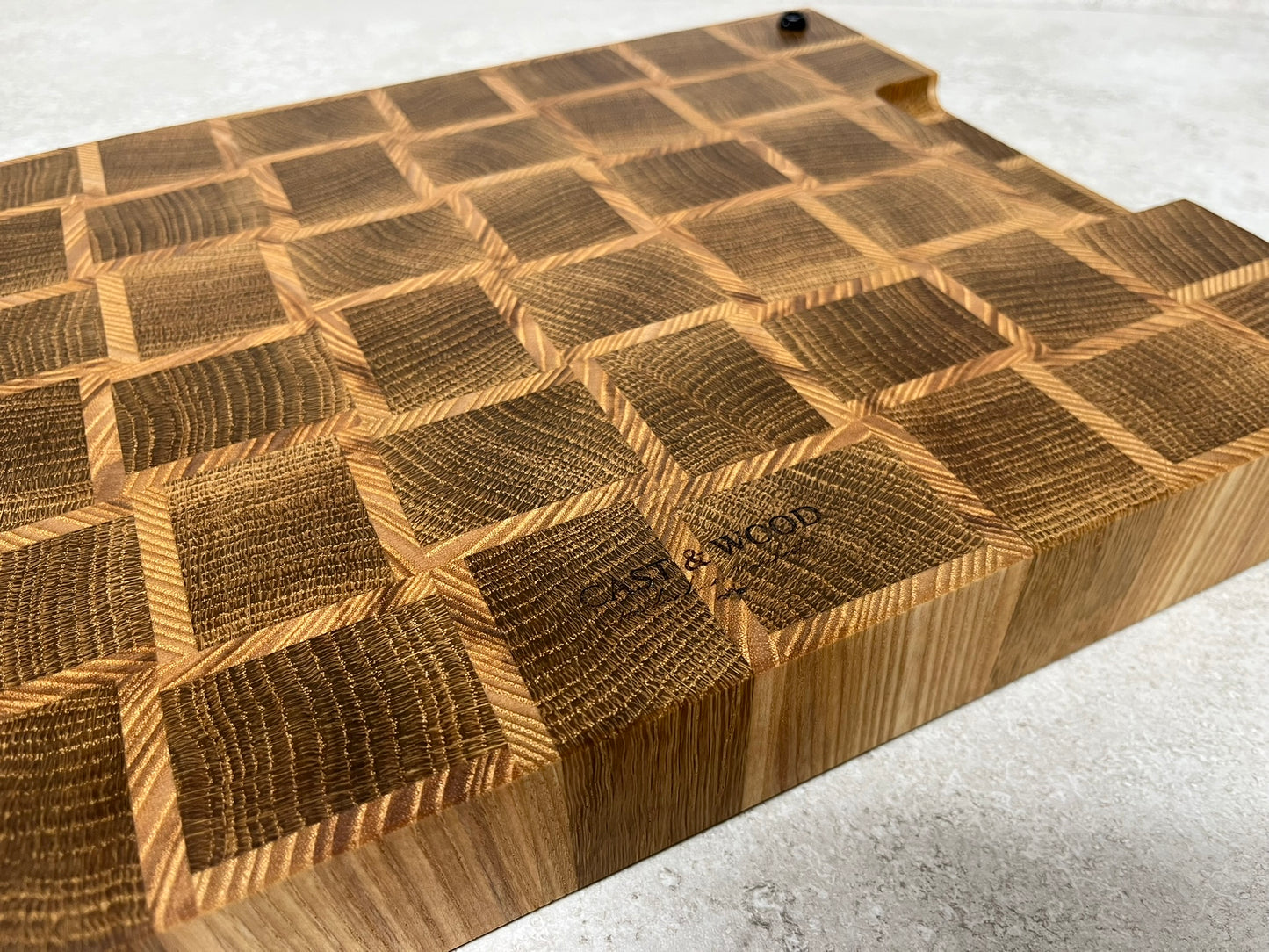 Cast and Wood handmade end grain premium wooden chopping board - Oak and Ash hardwood basketweave design