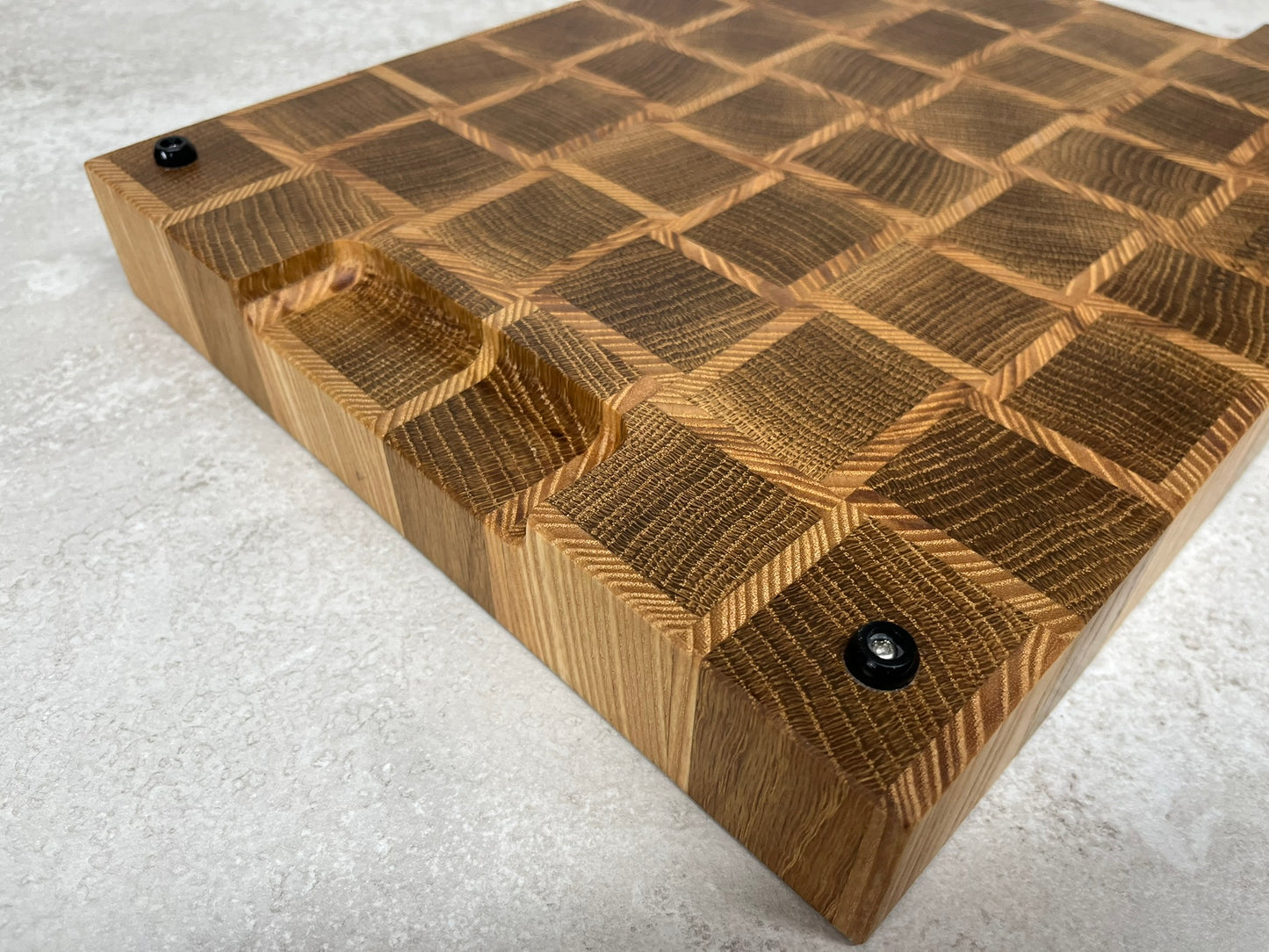 Cast and Wood handmade end grain premium wooden chopping board - Oak and Ash hardwood basketweave design