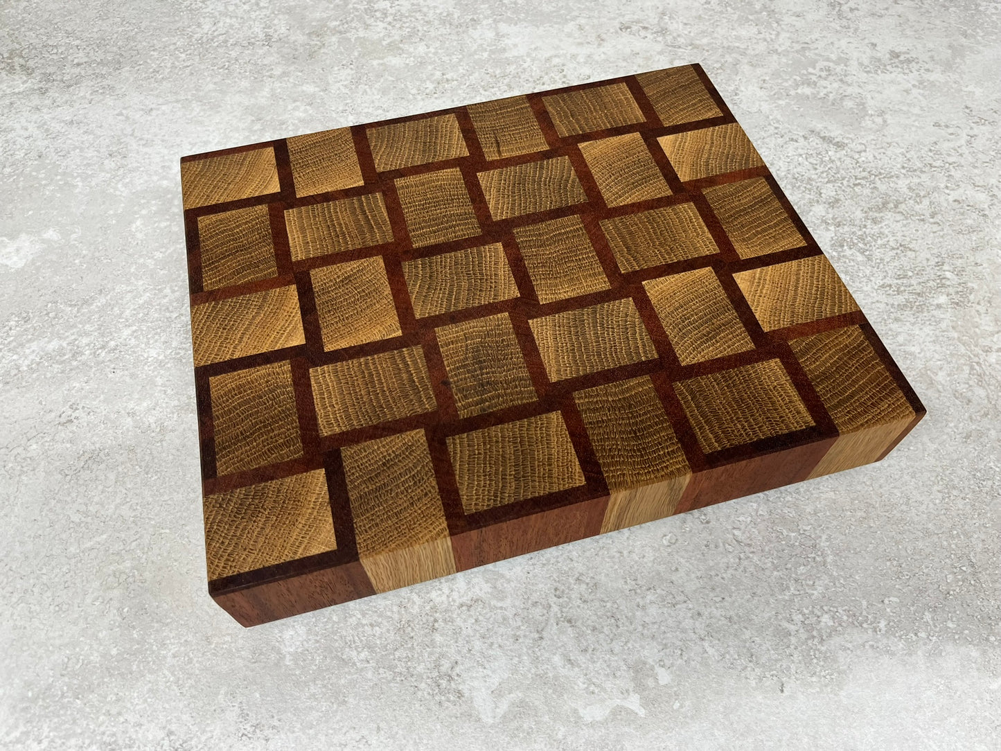 Cast and wood handmade premium chopping board end grain - Oak and Sapele basketweave design butchers block
