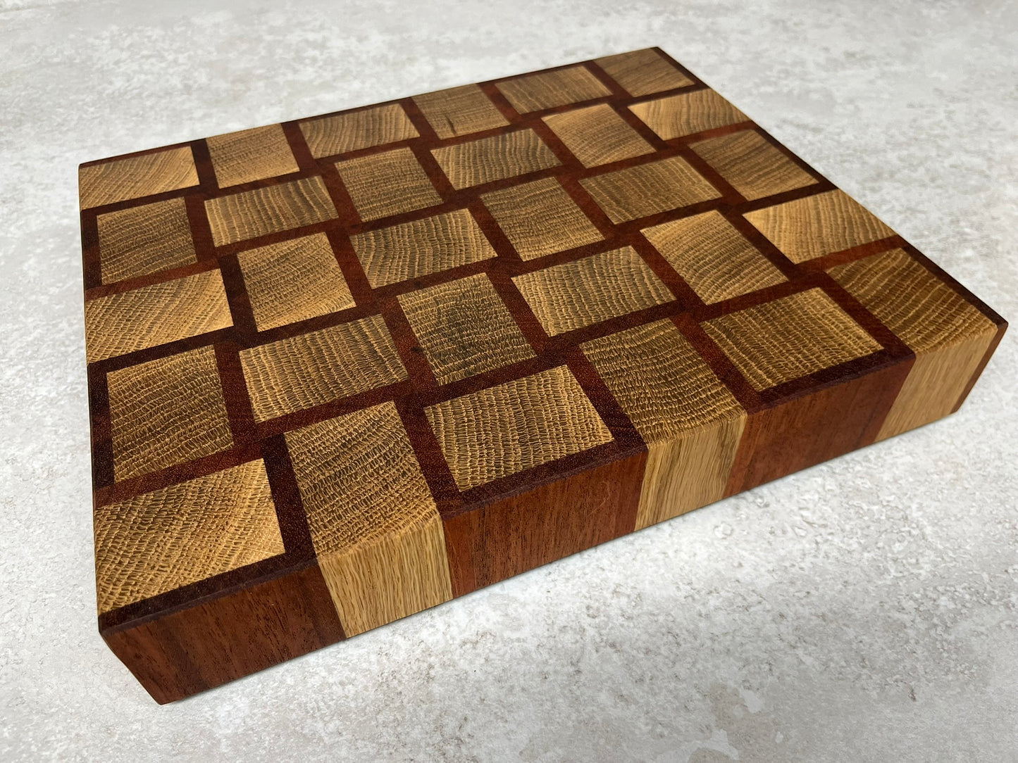 Cast and wood handmade premium chopping board end grain - Oak and Sapele basketweave design butchers block