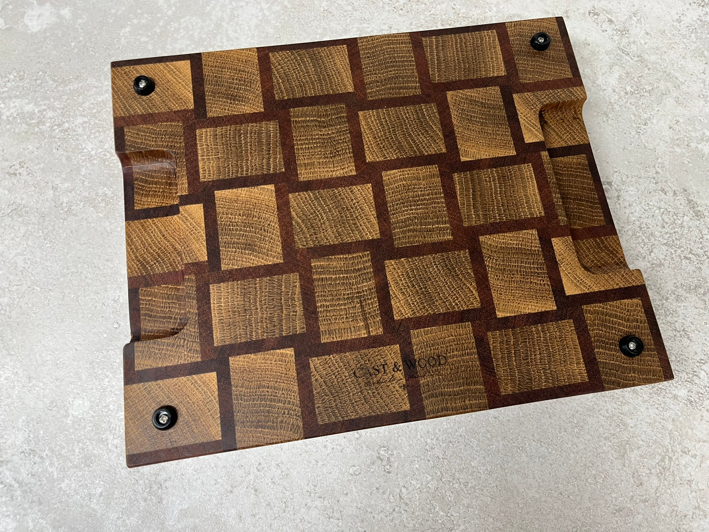 Cast and wood handmade premium chopping board end grain - Oak and Sapele basketweave design butchers block