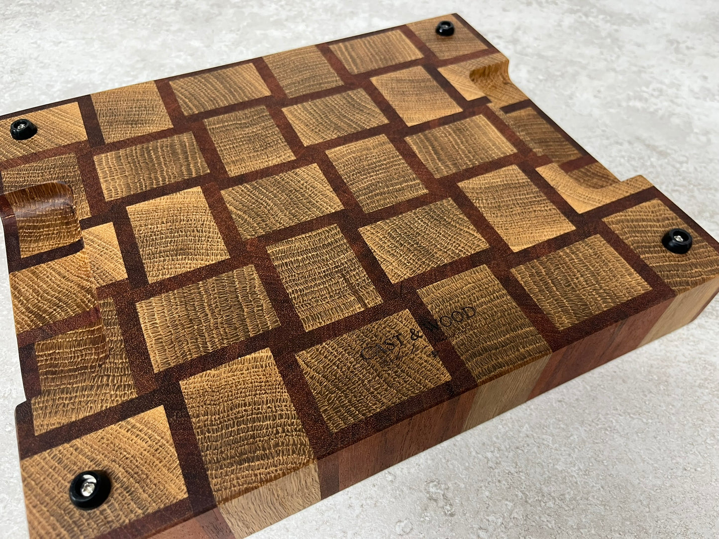 Cast and wood handmade premium chopping board end grain - Oak and Sapele basketweave design butchers block