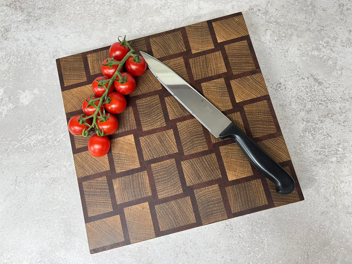 Cast and Wood handmade woven design end grain square chopping board - Oak and Sapele hardwood - Chunky butchers block style