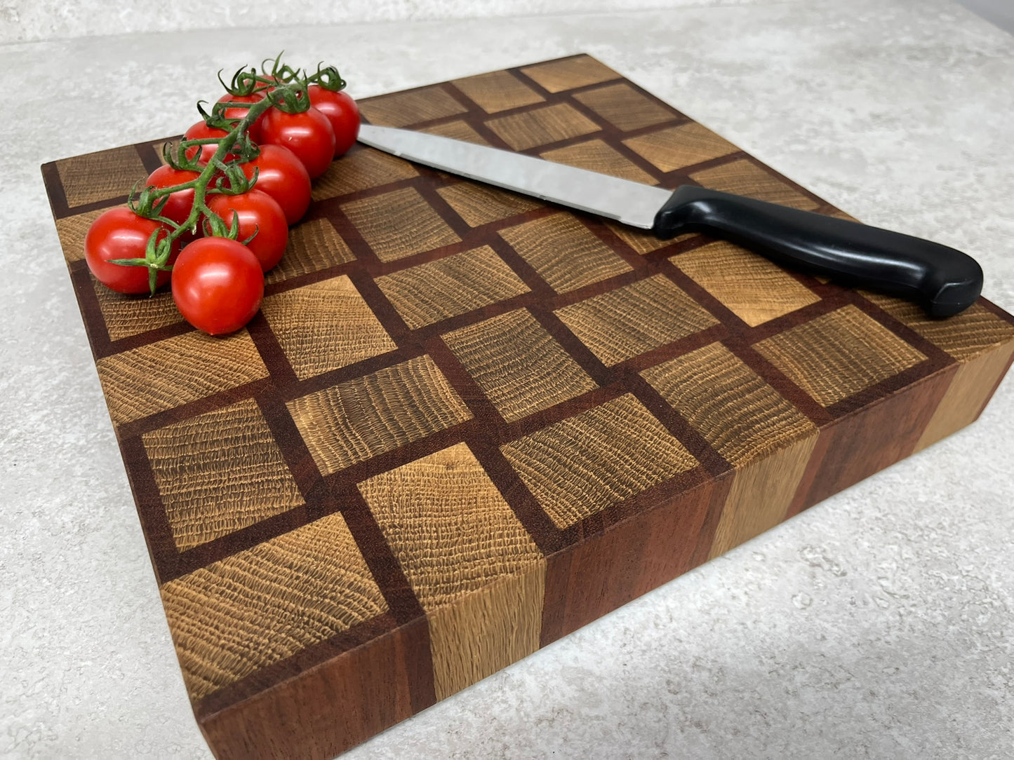 Cast and Wood handmade woven design end grain square chopping board - Oak and Sapele hardwood - Chunky butchers block style