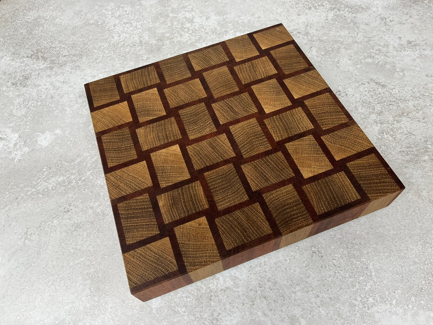 Cast and Wood handmade woven design end grain square chopping board - Oak and Sapele hardwood - Chunky butchers block style