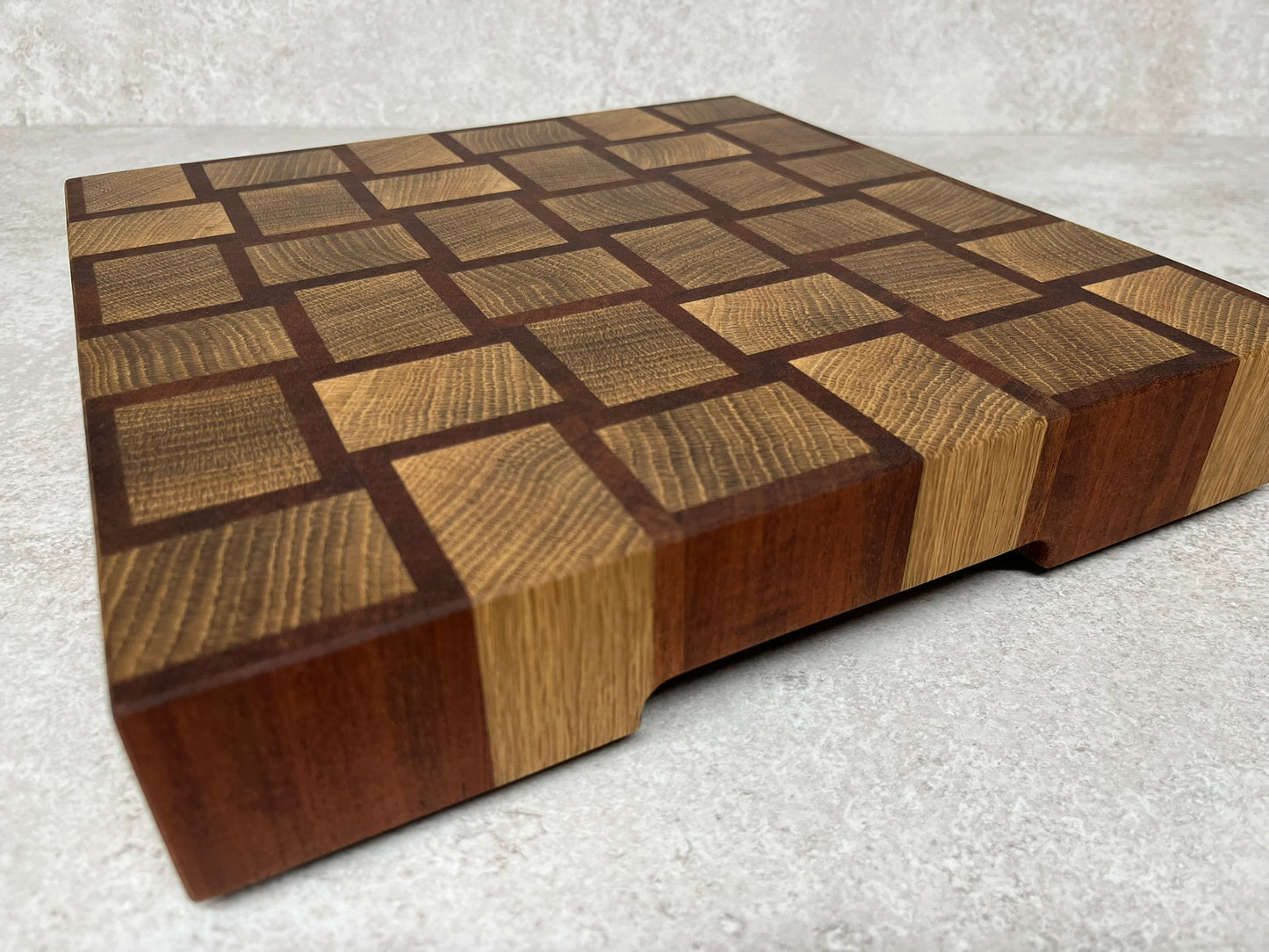Cast and Wood handmade woven design end grain square chopping board - Oak and Sapele hardwood - Chunky butchers block style