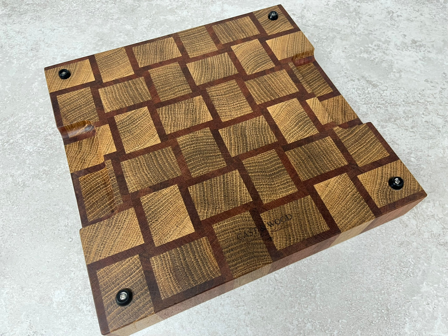 Cast and Wood handmade woven design end grain square chopping board - Oak and Sapele hardwood - Chunky butchers block style