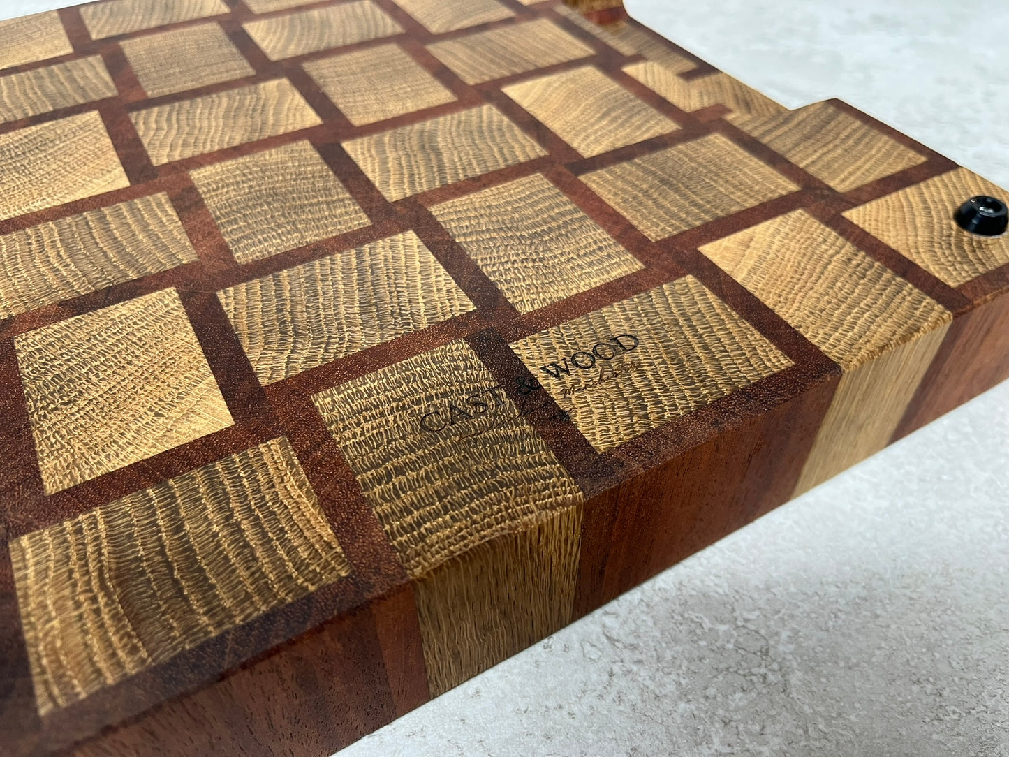 Cast and Wood handmade woven design end grain square chopping board - Oak and Sapele hardwood - Chunky butchers block style