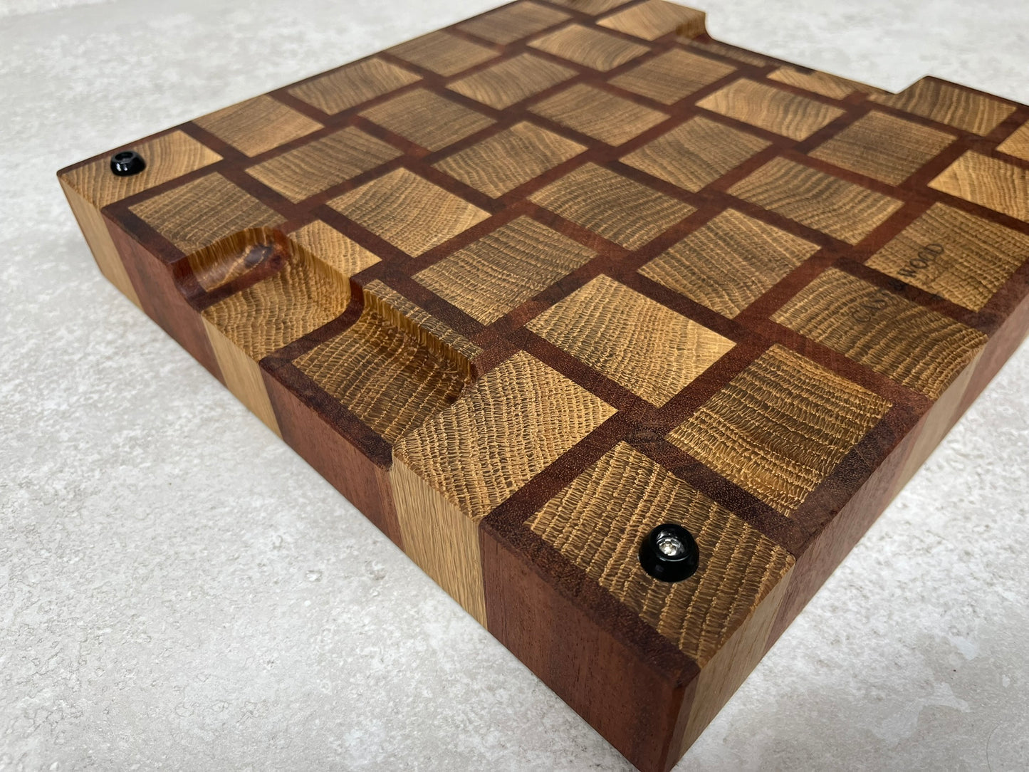 Cast and Wood handmade woven design end grain square chopping board - Oak and Sapele hardwood - Chunky butchers block style