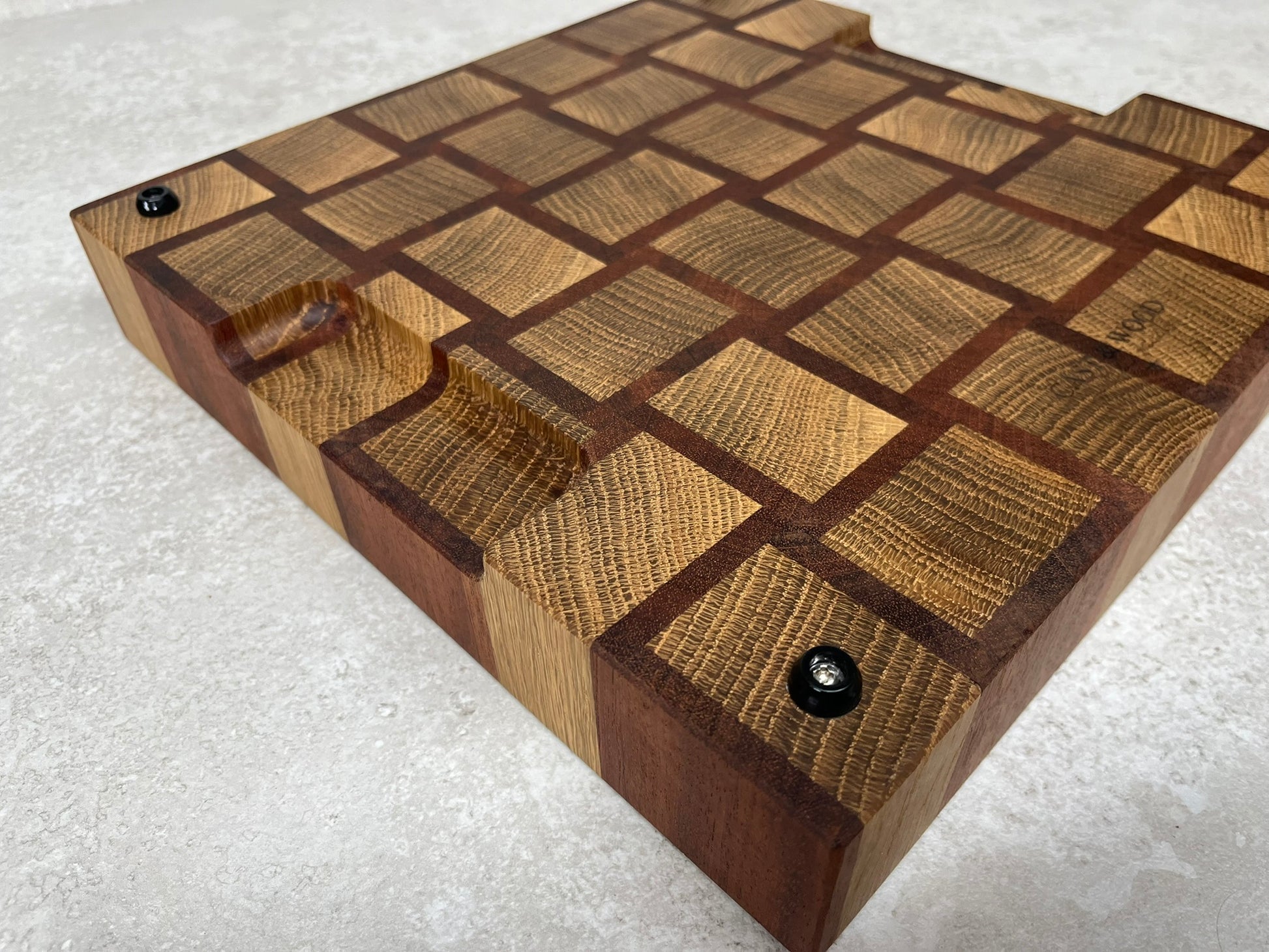 Cast and Wood handmade woven design end grain square chopping board - Oak and Sapele hardwood -  Chunky butchers block style