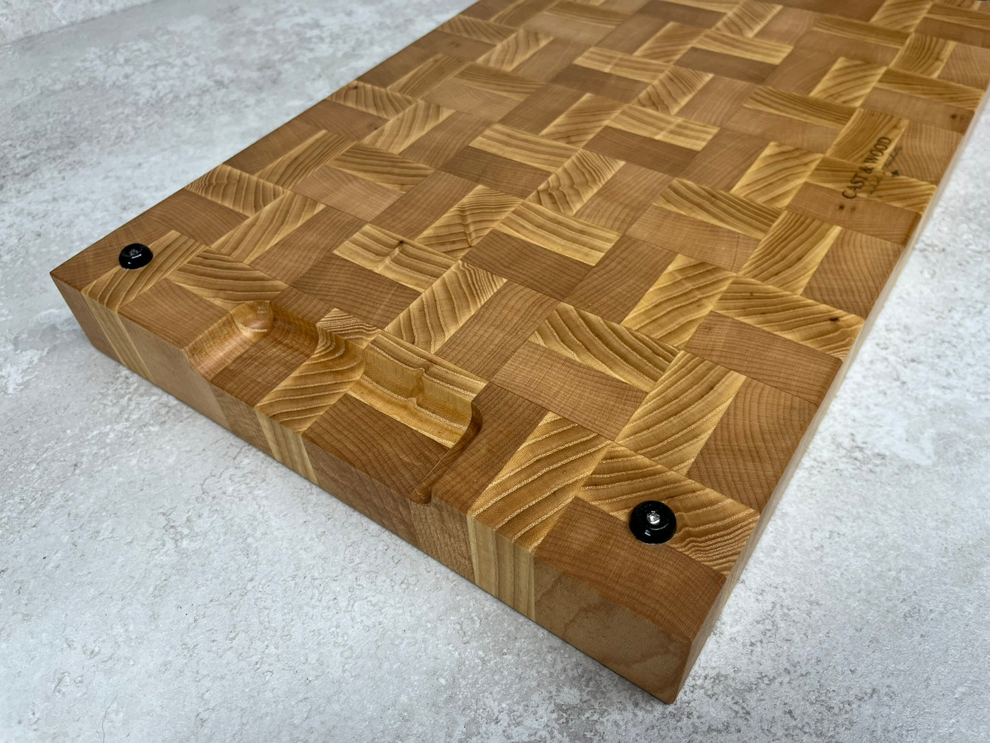 Cast and Wood handmade large end grain chopping board - Ash and Beech design - butchers block style