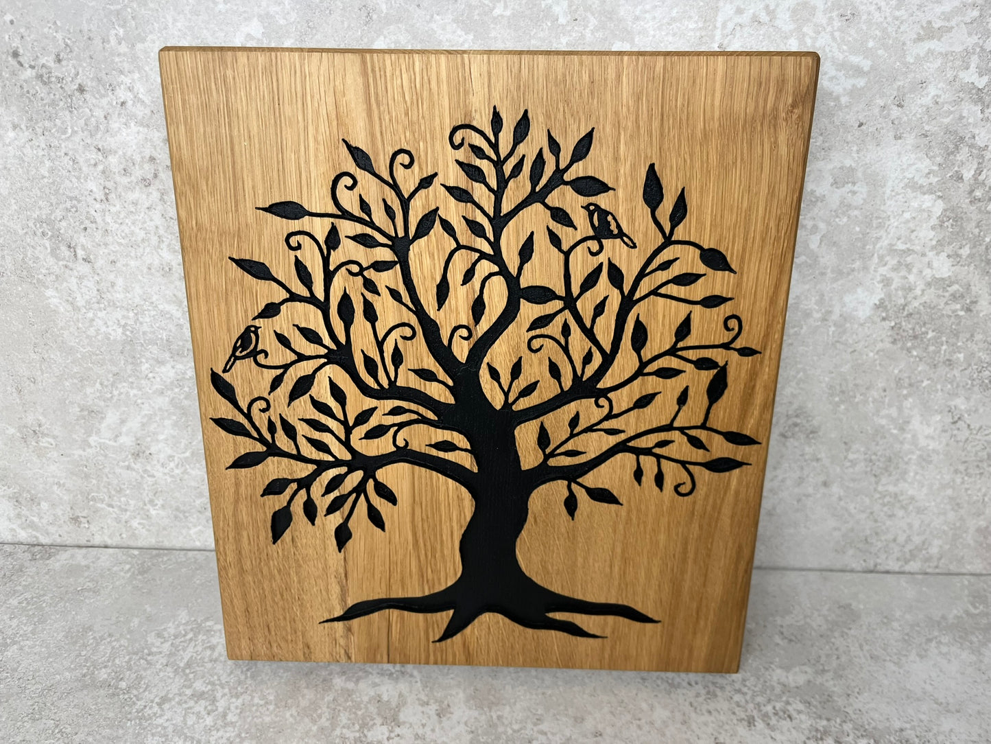 Chunky Solid Oak Chopping Board with Hand Carved Tree of Life