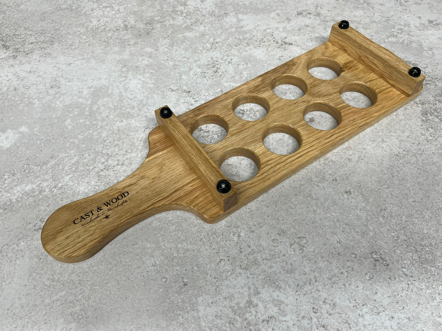 Solid Oak Shot Glass Serving Board Paddle