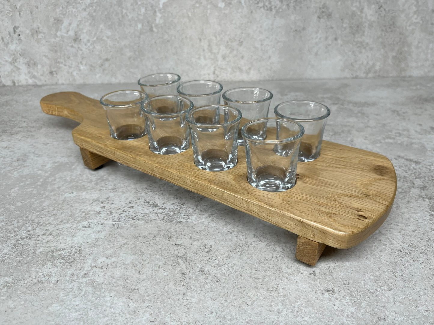 Solid Oak Shot Glass Serving Board Paddle