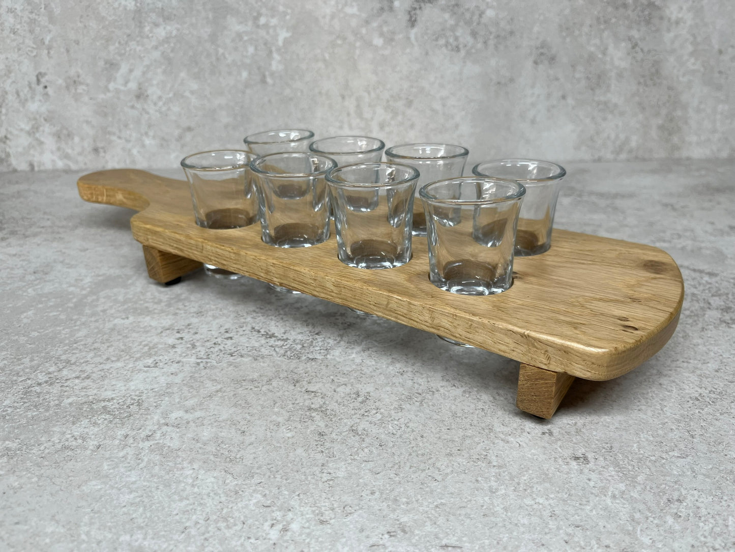 Solid Oak Shot Glass Serving Board Paddle