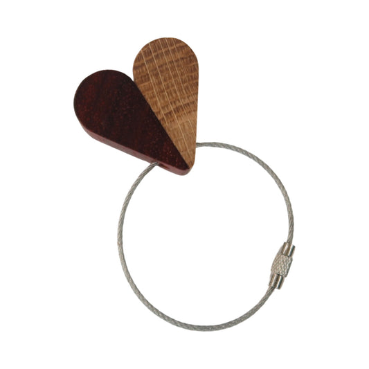 Solid Oak / Sapele Mix Heart Keyring