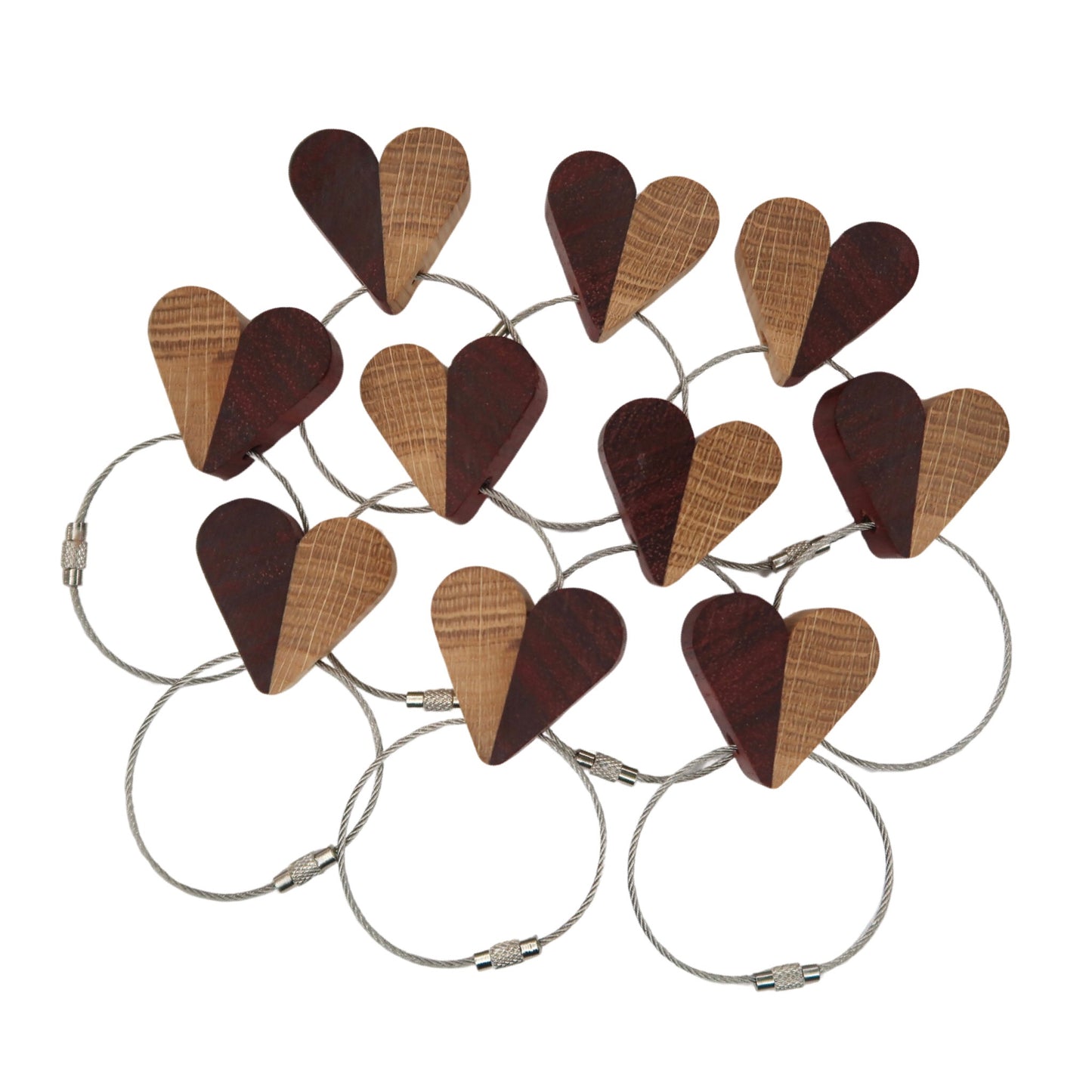 Solid Oak / Sapele Mix Heart Keyring